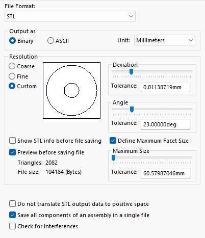 STL export resolution settings